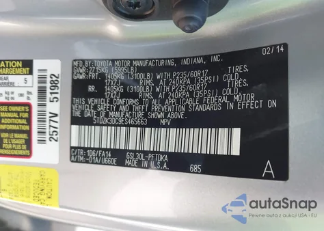 2014 Toyota Sienna L V6 7 Passenger from USA, damaged, VIN 5TDZK3DC9ES465663